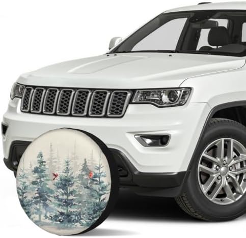 Winter Teal Blue Pine Tree Spare Tire Cover Red Bird Decor Waterproof Wheel - Image 3