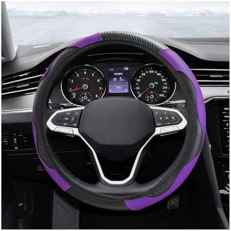 KITUREK 15" Car Steering Wheel Cover, Carbon Fiber Leather by KITUREK