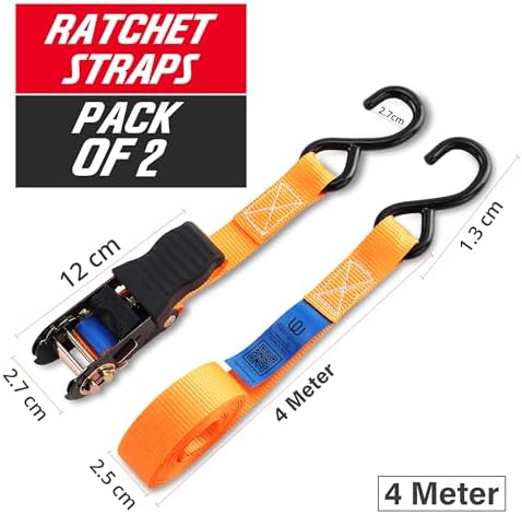 Ratchet Straps 2 Pack – 1 Inch x 13 Feet, 2000 lb Heavy Duty Tie Down Straps - Image 2