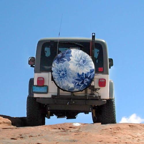 Camper Spare Tire Cover Blue and Grey Dahlia Flower Polyester Universal Spare - Image 5