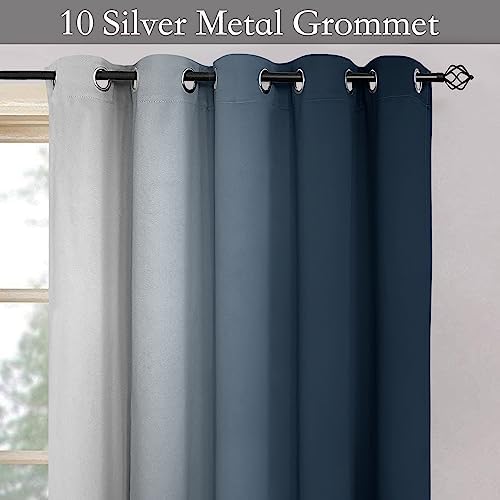 SimpleHome Ombre Navy Blue to Grey White Curtains - Image 5