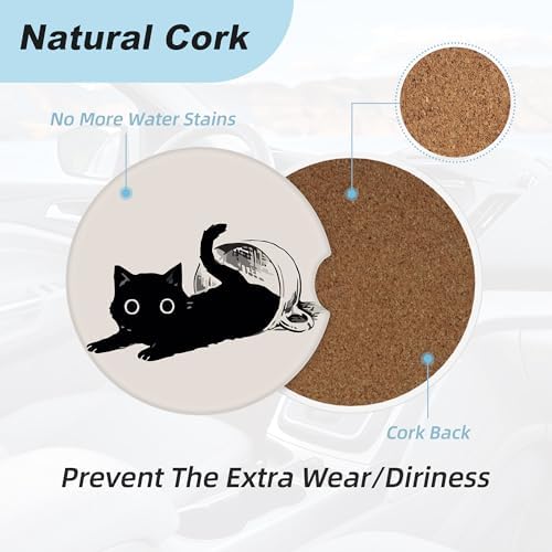 Cute Black Cat Car Coasters for Cup Holders, 2 Pack Car Cup Holder Coasters for - Image 4