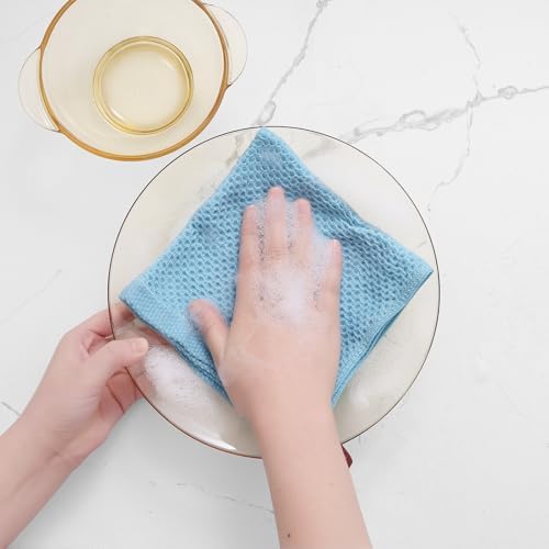 Homaxy 100% Cotton Waffle Weave Kitchen Dish Cloths 12-Pack, Sky Blue - Image 4