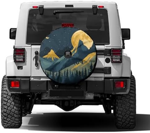 Mountain Landscape Moon Spare Tire Cover by Foruidea