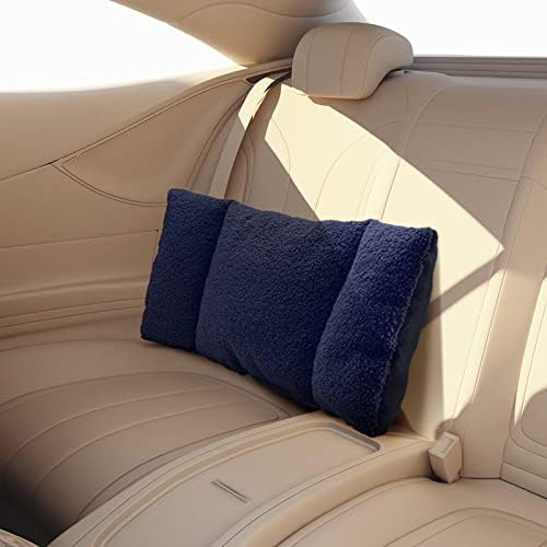 Queekay Fleece Lumbar Support Pillow 3 Section Back Pillow, Deep Blue - Image 5