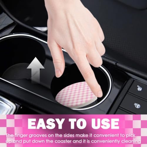 Car Cup Coasters 2-in-1 Style Set, 2.6-Inch Bow-Shaped/Checkered Cup Holder - Image 5