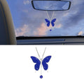 Rhinestone Butterfly Rearview Mirror Ornament, Dark Blue by Unknown