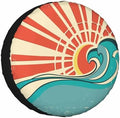 Sun and Sea Waves Spare Tire Cover Nature Poster Polyester Universal Wheel Tire by NOMEDOGYIM