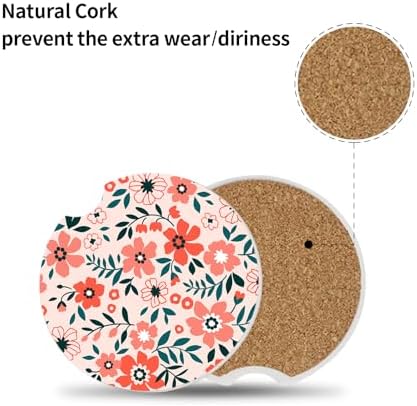 Red Flowers Car Coasters for Drinks Absorbent, 2 Pack Cup Holders, 2.56" - Image 6