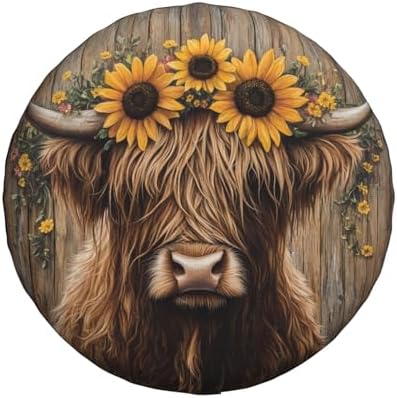 Spare Tire Cover for RV Camper, Highland Cow Sunflower Farmhouse Tire Cover by Unknown