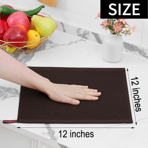 Homaxy 100% Cotton Waffle Weave Kitchen Dish Cloths 12-Pack, Dark Brown - Image 5