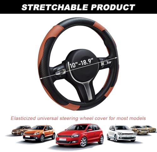 DXNQ Car Steering Wheel Cover, 15 Inch Carbon Fiber Leather Stitching Color - Image 2