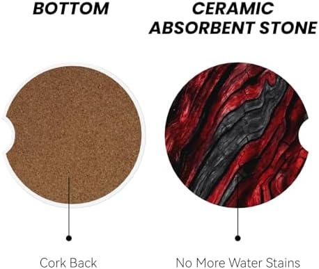Black Red Wood Grain Absorbent Car Coasters - Image 2