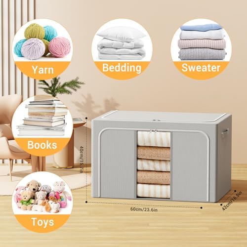 Clothes Storage Bins with Metal Frame Foldable Storage Box Clothes Organizers - Image 6