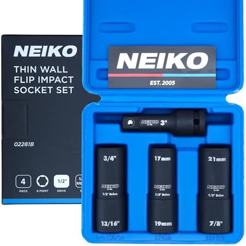 NEIKO 02281B 1/2" Drive Impact Flip Socket Set, Thin Wall Socket, 4 Piece Lug by NeikoTools