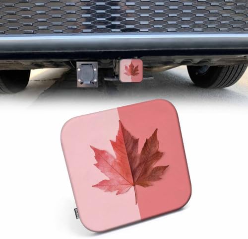 Trailer Hitch Cover Plug Maple Leaf, Autumn Maple Leaf On Coral Pink Trailer by Beabes