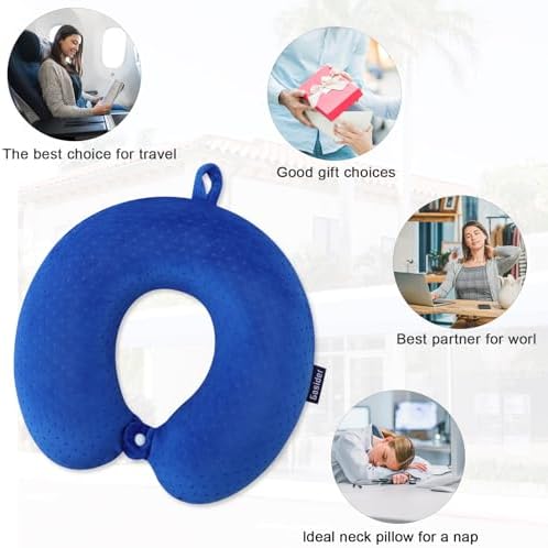 Neck Pillow for Travel, Memory Foam Airplane Pillow, Royal Blue - Image 6