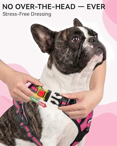 Joytale No Pull Dog Harness & Seat Belt, Easy On 3-Buckle, Hot Pink - Image 2