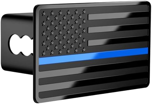Blue Line American Flag Metal Trailer Hitch Cover by TOEASYTY