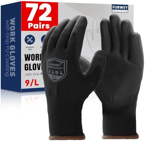 FURWEY Work Gloves, 16/32Pairs Nitrile, Seamless Nylon Knit by FURWEY