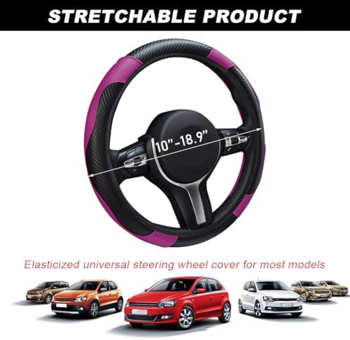 DXNQ Car Steering Wheel Cover, 15 Inch Carbon Fiber Leather Stitching Color - Image 2