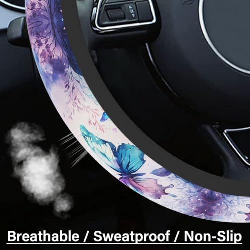 Purple FlowerSteering Wheel Cover Neoprene Material Most Cars Men&Women - Image 4