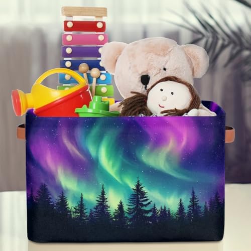 Storage Basket Northern Light Aurora Storage Cube Box Durable Canvas - Image 3