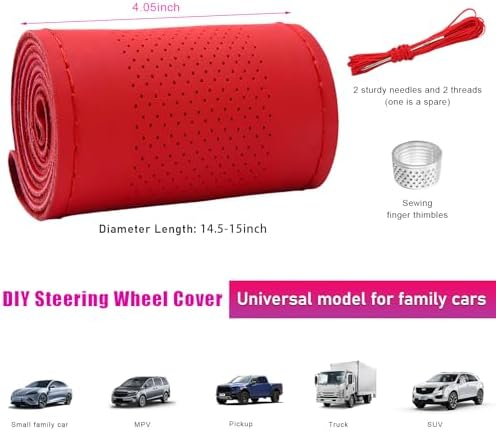 Ziciner Genuine Leather Steering Wheel Cover, Stitch on Wrap, Breathable - Image 2