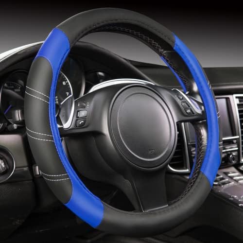 CAR PASS Line Rider Microfiber 14 Inch Leather Sporty Steering Wheel Cover by CARPASS