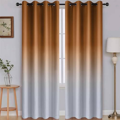 SimpleHome Burnt Orange to Grey White Ombre Room Darkening Curtains 84 Inch by SimpleHome