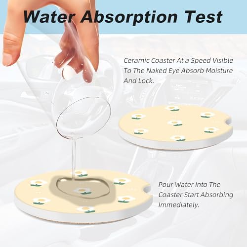 Cute White Flower Car Coasters for Cup Holders, 2 Pack Car Cup Holder Coasters - Image 5