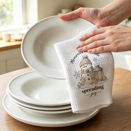 Cozy Holiday Kitchen Towel, Winter Snowman Dish Towel - Image 3