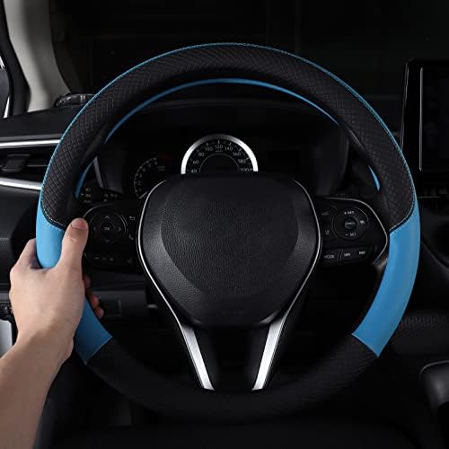 Auto Car Genuine Leather Steering Wheel Cover Anti Slip Wrap 15" - Image 3