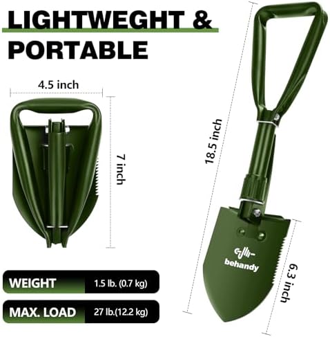 18.5" Folding Shovel, Tri-Fold Collapsible Shovel - Image 2