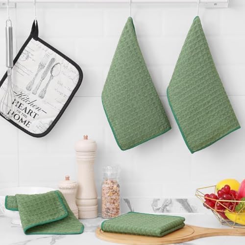 Homaxy Microfiber Waffle Weave Kitchen Dish Cloths, 6 Pack, Grass Green - Image 2