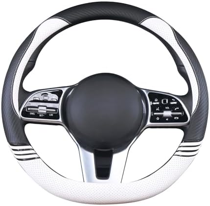 15 inch Cute Leather D Shape Steering Wheel Cover Black White - Image 3