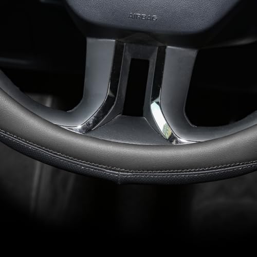 Valleycomfy Microfiber Leather Steering Wheel Cover 14.5"-15" Black - Image 5