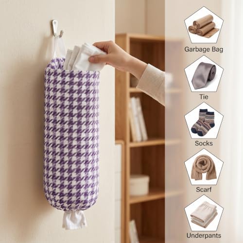 Plastic Bag Holder, Wall Mount Grocery Bag Dispenser, Yarn-dyed Houndstooth - Image 4