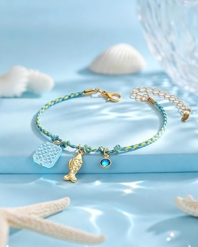 Steering Wheel Charm Accessory Blue Fish Gold Braided Pendant Car Decor - Image 3