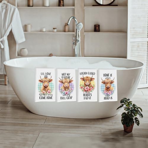 Lovdazzles 4 Pcs Funny Cow Kitchen Towels Decorative Tea Towel - Image 5