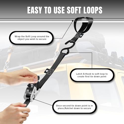 Jack Boss Ratchet Tie Down Straps Set, 1500 lbs Break Strength, Fits - Image 7