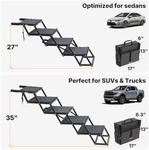 Veehoo Foldable Dog Steps for Car SUV, Collapsible Large Dogs Stairs 17" W - Image 2