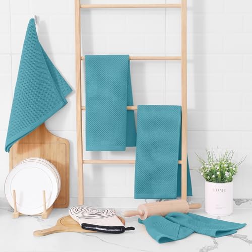 Homaxy 100% Cotton Waffle Weave Kitchen Dish Towels 8-Pack, Lake Blue - Image 6