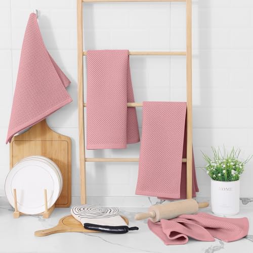 Homaxy 100% Cotton Waffle Weave Kitchen Dish Towels 8-Pack, Dried Rose - Image 6