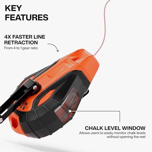 KLEIN TOOLS CHLK50S Chalk Reel, 4:1 Gear Ratio, Quick-Release Spool Clutch - Image 2