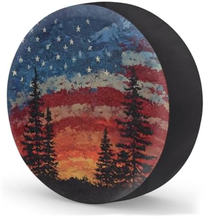 Spare Tire Cover Forest Camping American Flag Wheel Covers Protectors - Image 2