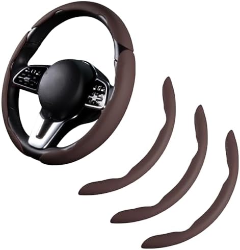 Car Steering Wheel Cover Leather 14.5-15 in Universal 3Pcs Set Brown by HOME