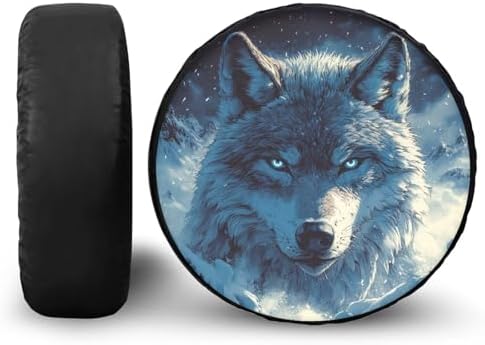 Spare Tire Cover PU Leather, Wolf Head Print Polyester Tire Cover Weatherproof by YGFLPPV
