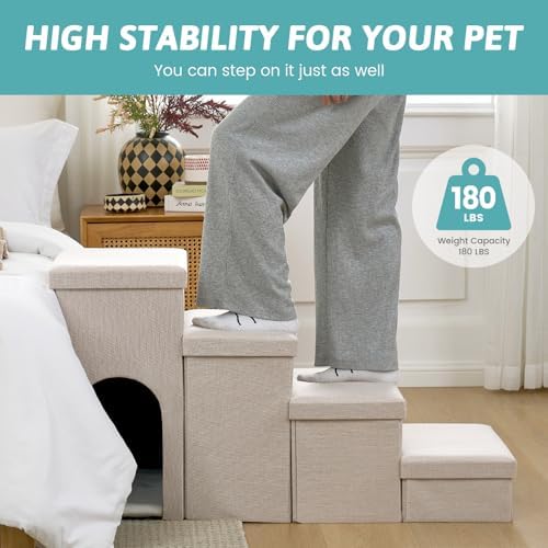 COZY KISS Dog Stairs with Storage, 22.6" H Dog Steps with Condo - Image 6