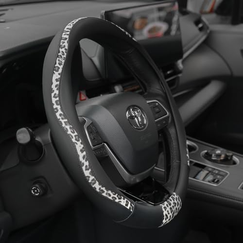 Black Leopard Steering Wheel Cover, Cheetah Print, 14.5-15 inch - Image 6